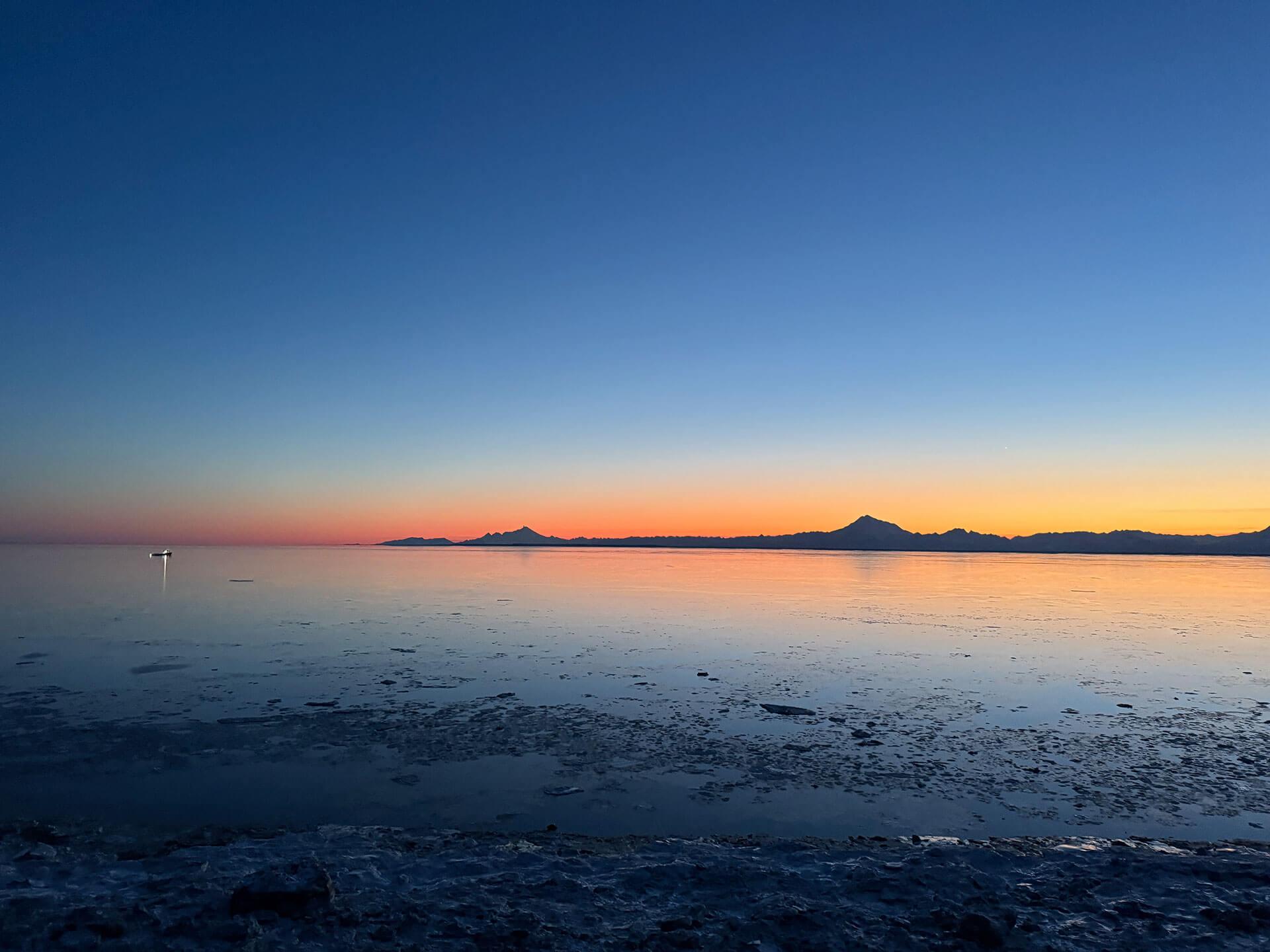 Sunset over Cook Inlet, with Mount Redoubt on the far shore