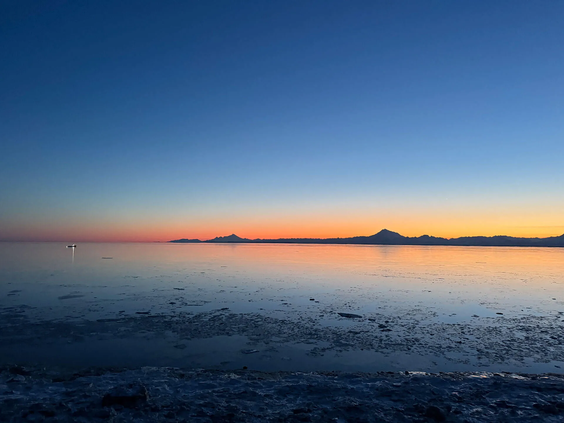 Sunset over Cook Inlet, with Mount Redoubt on the far shore